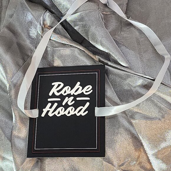 Robe N Hood Grey Silver Poly Namaste In Bed Motif Mid Sleeve Robe w/Belt Sz OSFM - Picture 16 of 16